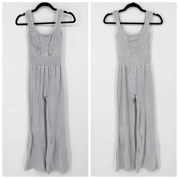 Free People Womens Medium Large Good Karma Flared One Piece Ice Gray Athleisure - Picture 4 of 9